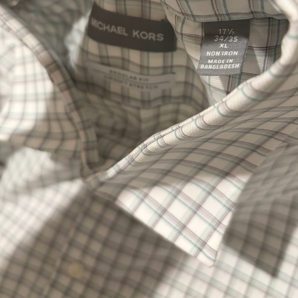 Michael Kors Men's Checkered Button Down Shirt - White and Gray - Picture 3 of 3